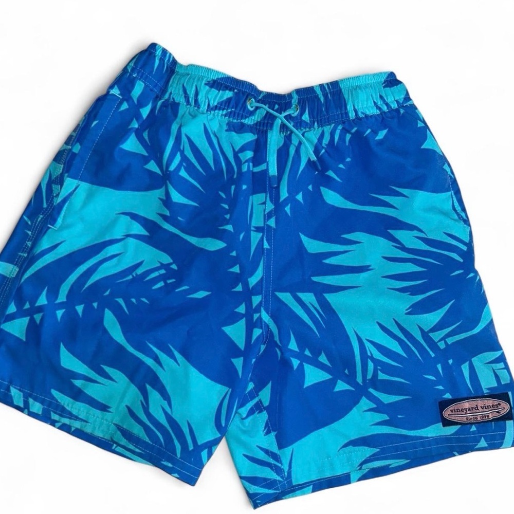 Vineyard Vines Blue Leaf Pattern Swim Shorts